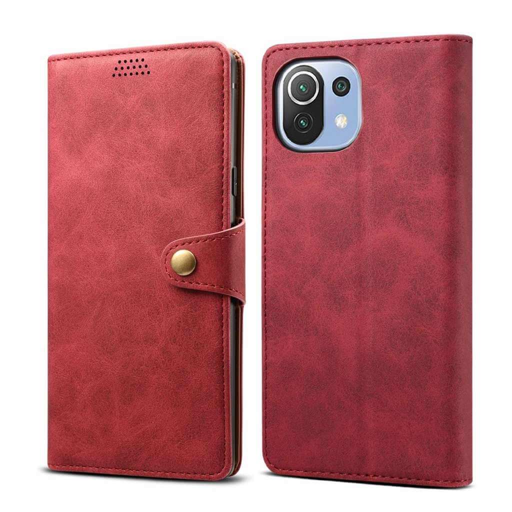 Lenuo Leather flipové pouzdro pro Xiaomi Mi 11 Lite, červená 
