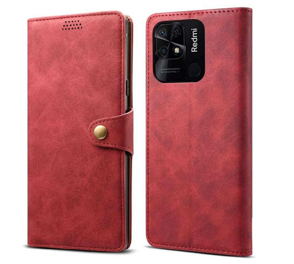 Lenuo Leather flipové pouzdro pro Xiaomi Redmi 10C, červená 