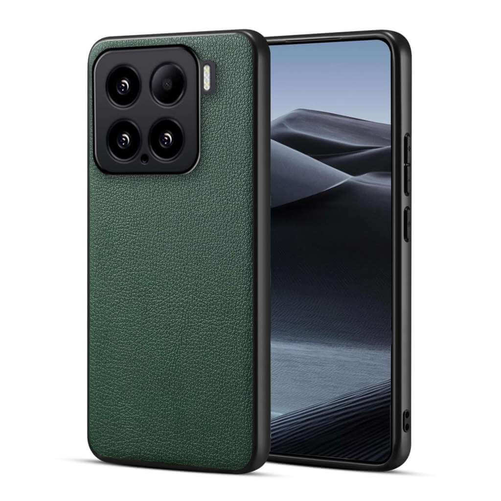 Lenuo TPU leather kryt pro Xiaomi 15 tmavě zelená 