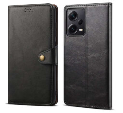 Lenuo Leather flipové pouzdro pro Xiaomi Redmi Note 12 5G, černá 