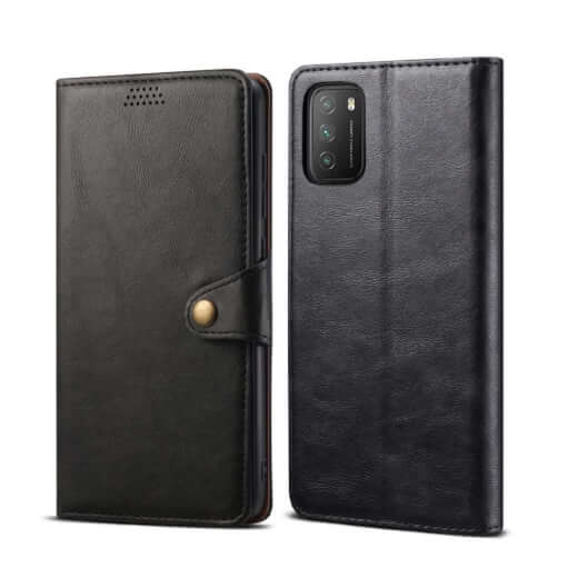Lenuo Leather flipové pouzdro pro Xiaomi Poco M3, černá 