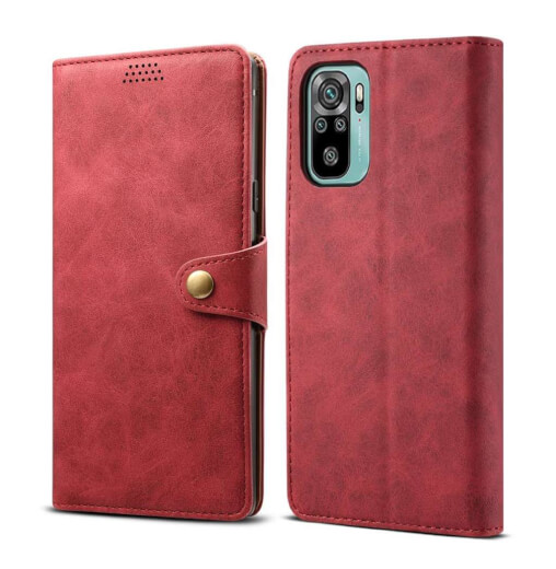 Lenuo Leather flipové pouzdro pro Xiaomi Redmi Note 10, červená 
