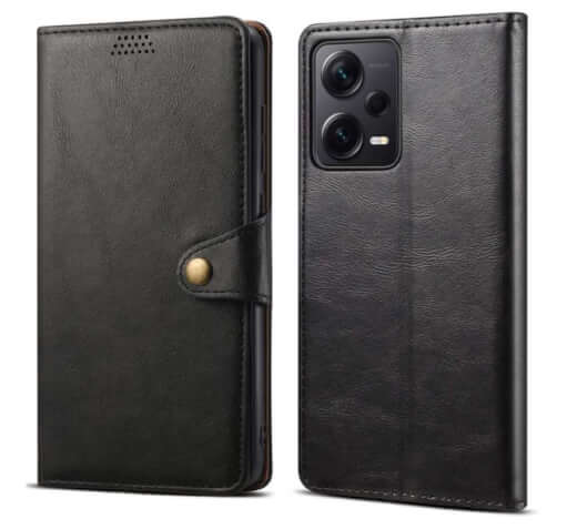 Lenuo Leather flipové pouzdro pro Xiaomi Redmi Note 12 5G, černá 