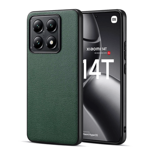 Lenuo TPU leather kryt pro Xiaomi 14T tmavě zelená 